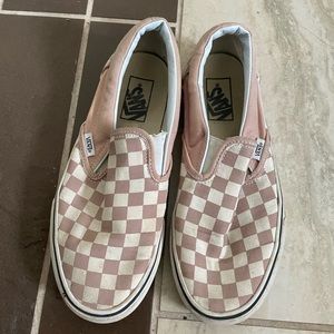 Checkered slip on baby pink vans